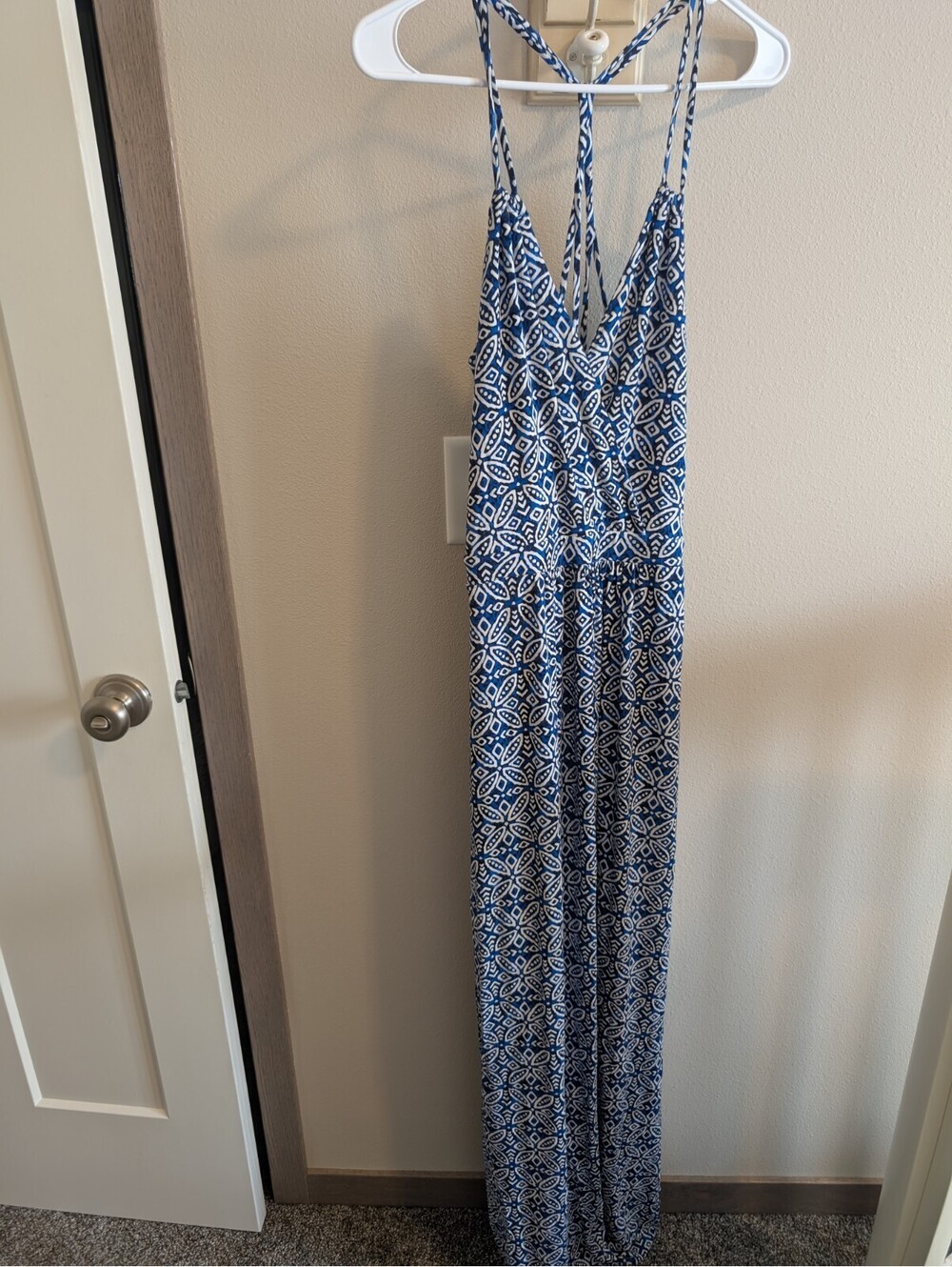 Tart Women's XS Maxi Spaghetti Strap Cross Back Dress Blue Coastal Vacation EUC